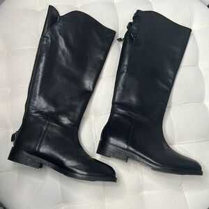 Free People Everly Equestrian Boots Black Leather Knee High 40/10 and 39.5/9.5